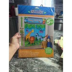 Jungle Animals Scene Setter birthday party BACKDROP 6 foot Wall Decorating  Kit